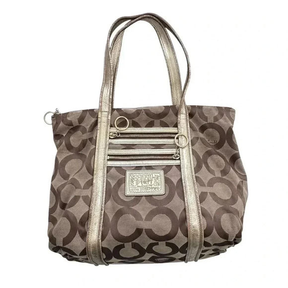 Coach Handbags - Vintage Coach Poppy Op Art Glam Tote Bag Shoulder Bag Brown *preowned